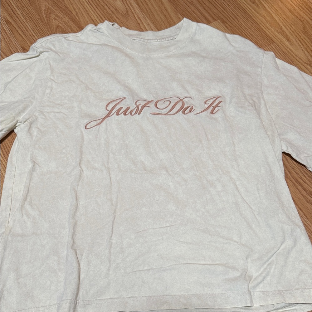 Nike White Tee with Tan Script